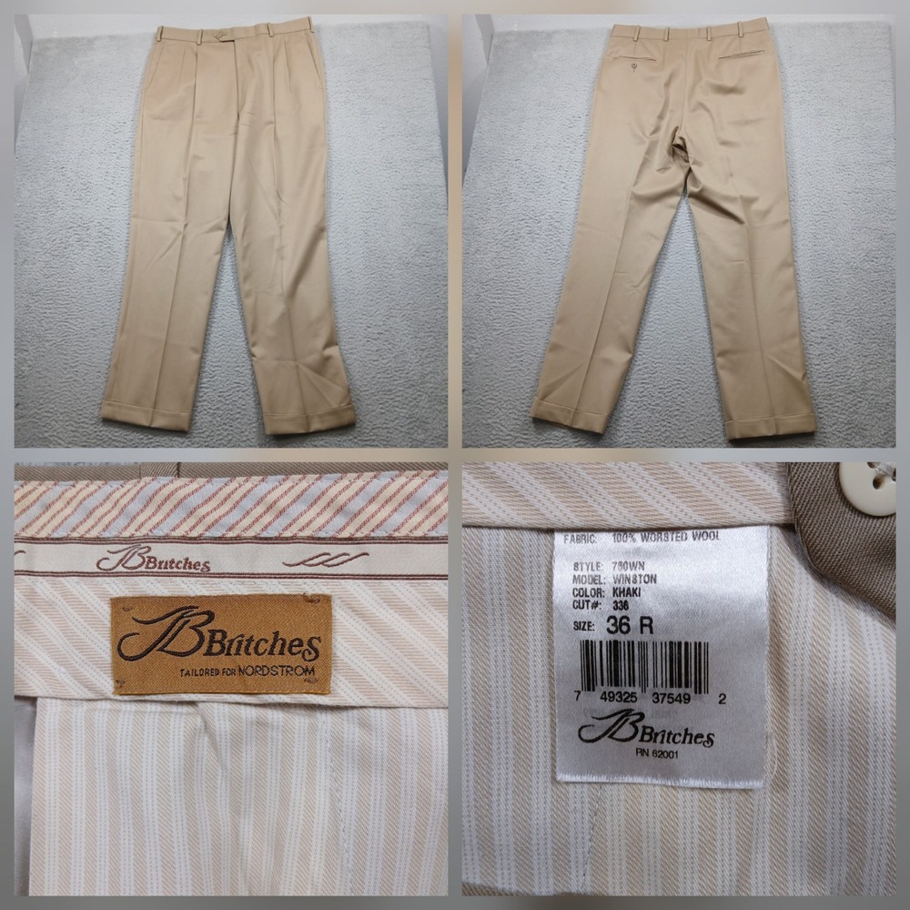 Britches Wool Dress Pants Mens 36R Khaki‎ Pleated Tailored Nordstrom